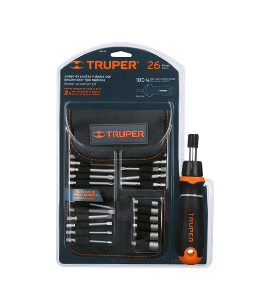 Juego de desarmador estilo matraca de la marca Truper con 26 piezas