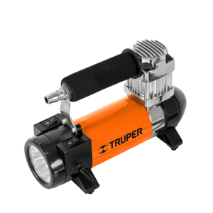 Compresor de aire con linterna LED para auto de la marca Truper.